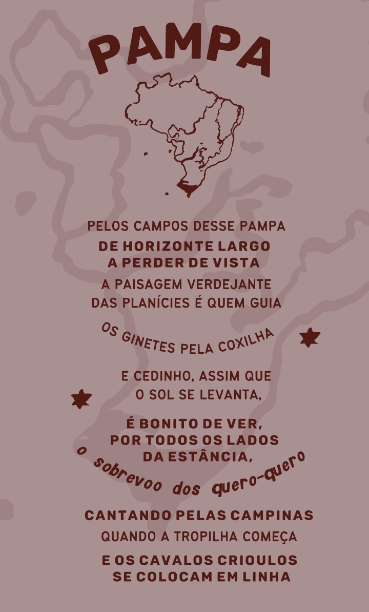 poema pampa 1 Pampa: Pelos campos dessa pampa de horizonte largo a perder de vista a paisagem verdejante das planícies é quem guia os ginetes dela coxilha e cedinho, assim que o sol se levanta, é bonito de ver, por todos os lados da estância, o sobrevoo dos quero-quero cantando pelas campinas. Quando a tropilha começa e os cavalos crioulos se colocam em linha