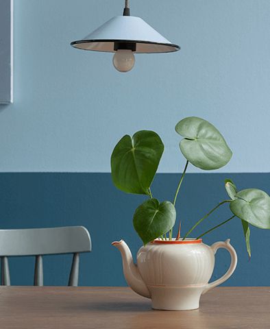 cor suvinil amanhecer e misterio do mar Mesa de jantar em ambiente com parede pintada com a cor Suvinil Amanhecer e Mistério do Mar.